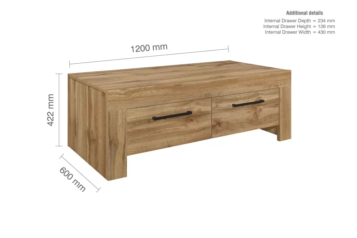 Compton Oak 4 Drawer Coffee Table