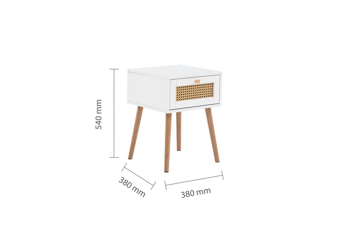 Croxley White 1 Drawer Rattan Bedside