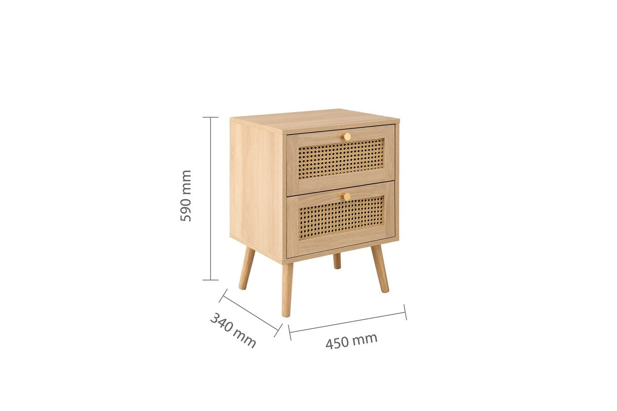 Croxley Oak 2 Drawer Rattan Bedside