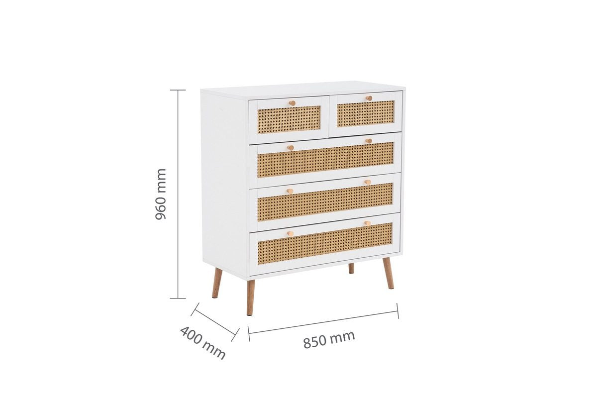 Croxley White 5 Drawer Rattan Chest