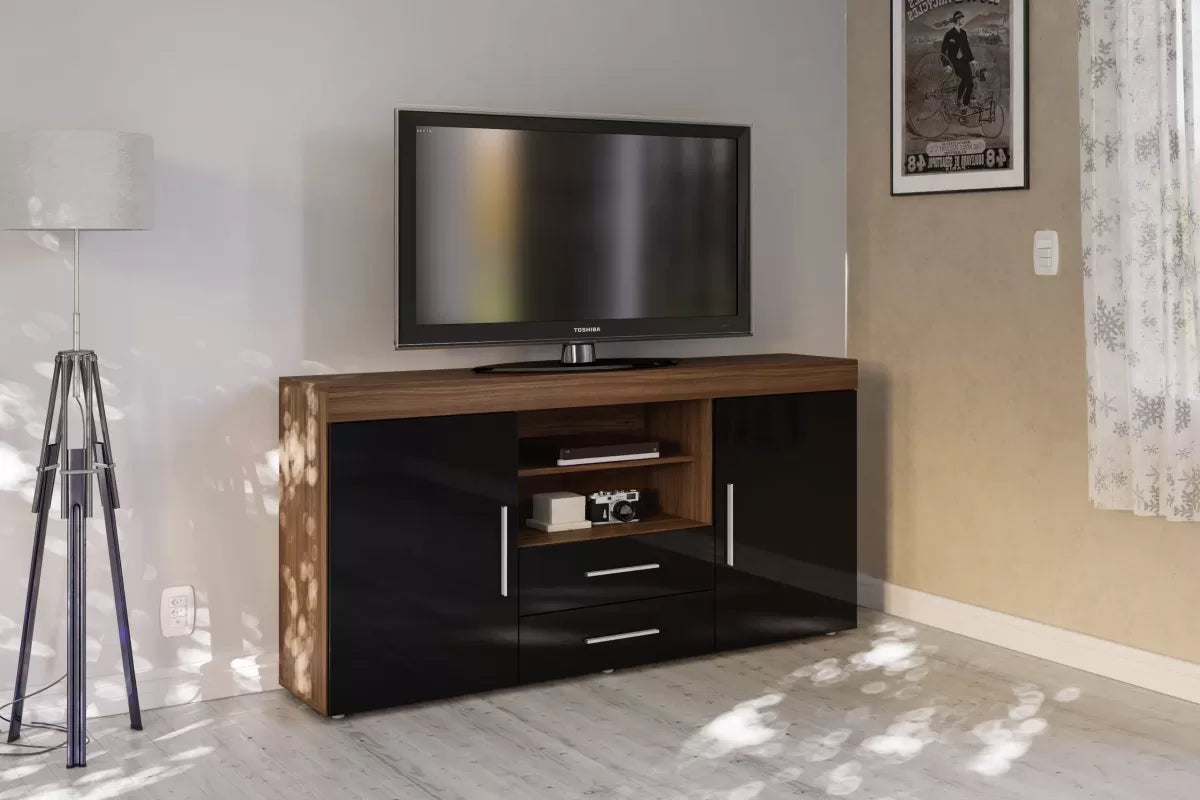 Edgeware Walnut & Black 2 Door 2 Drawer Sideboard