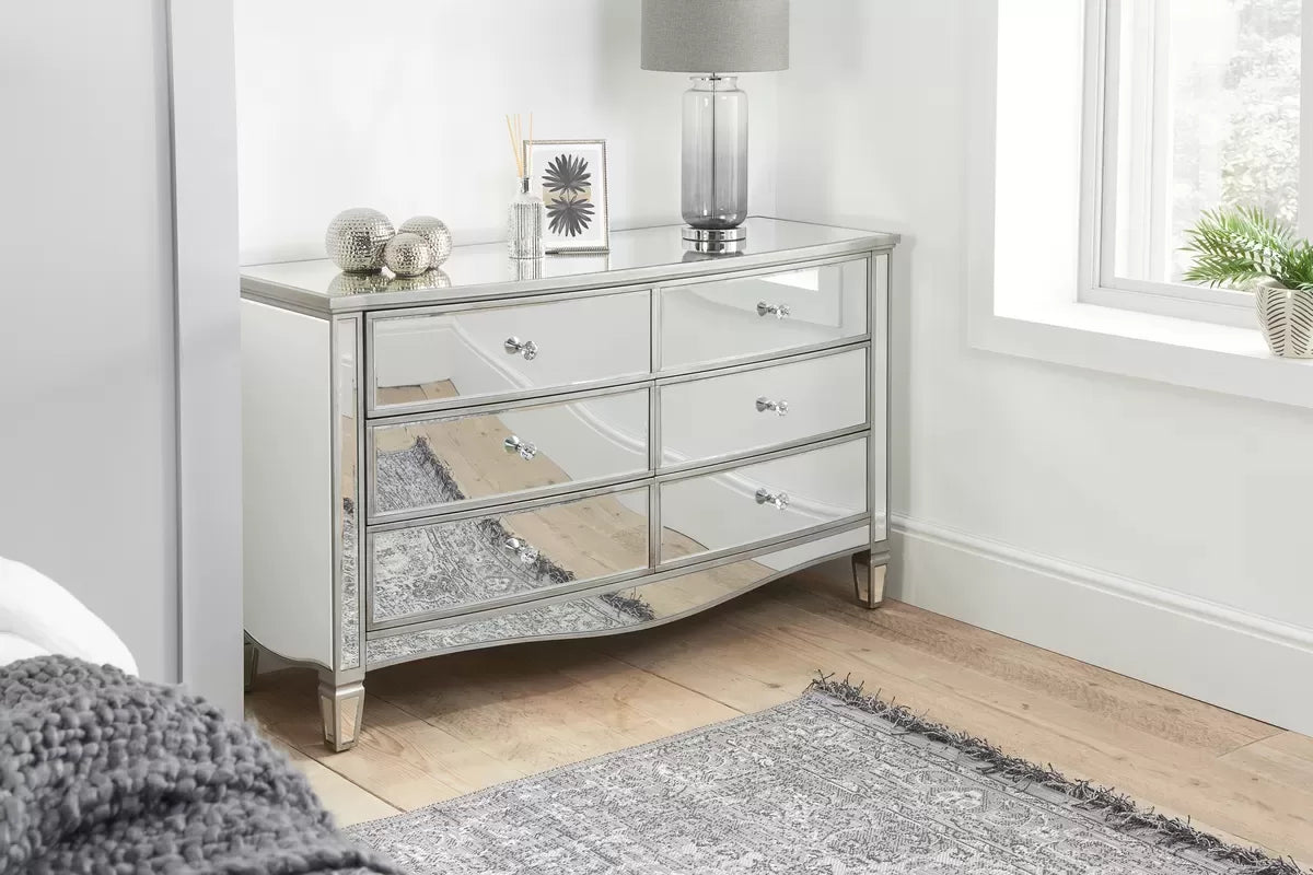 Elysee Mirrored 6 Drawer Wide Chest