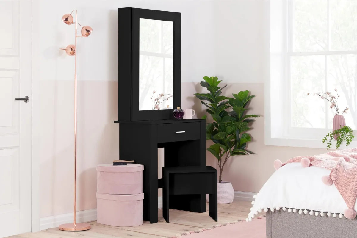 Evelyn Black 1 Drawer Sliding Mirror Dressing Table