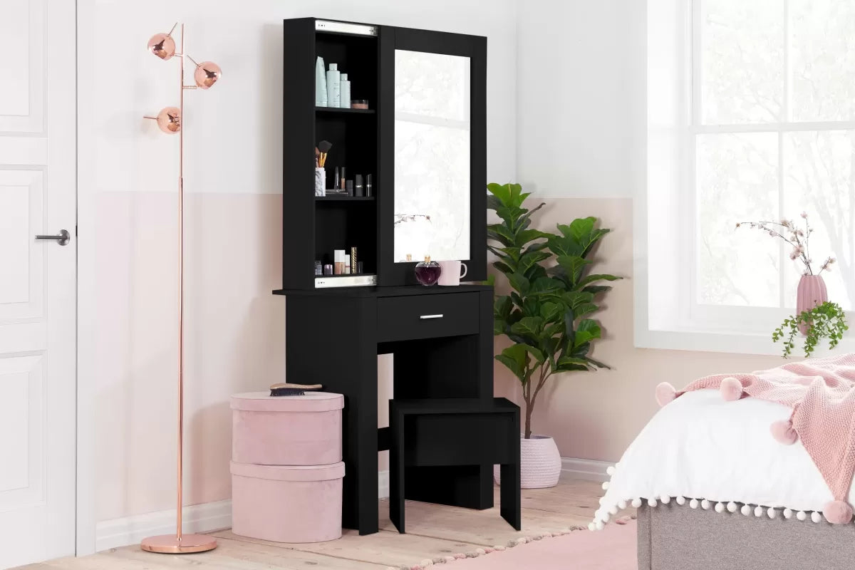 Evelyn Black 1 Drawer Sliding Mirror Dressing Table