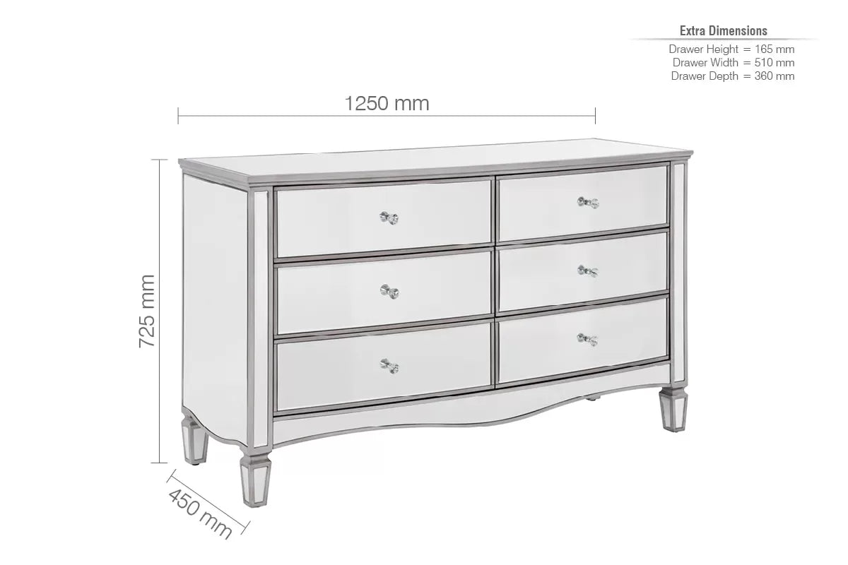 Elysee Mirrored 6 Drawer Wide Chest