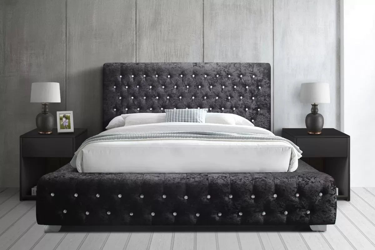 Grande Black Crushed Velvet Double Bed