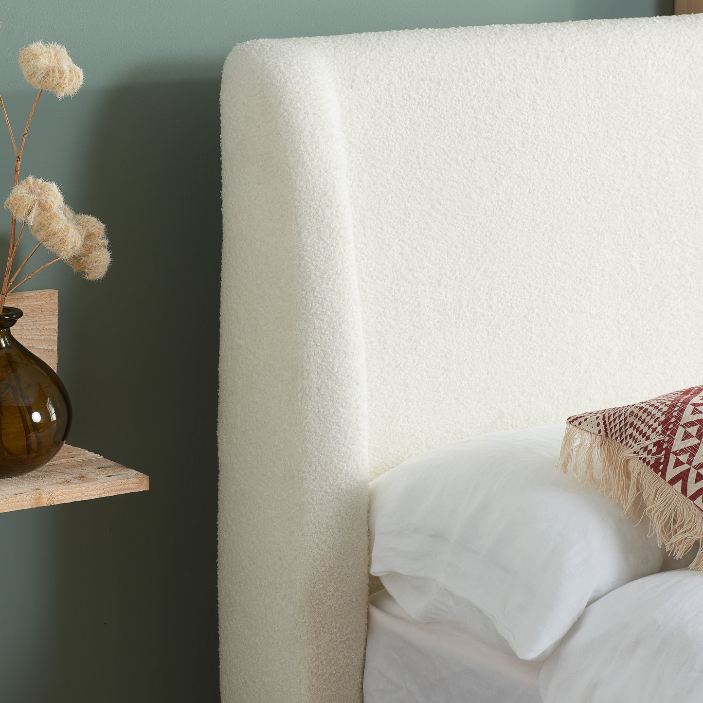 Halfden White Boucle Ottoman Double Bed