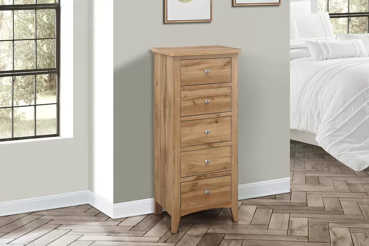 Hampstead Oak 5 Drawer Tall Chest