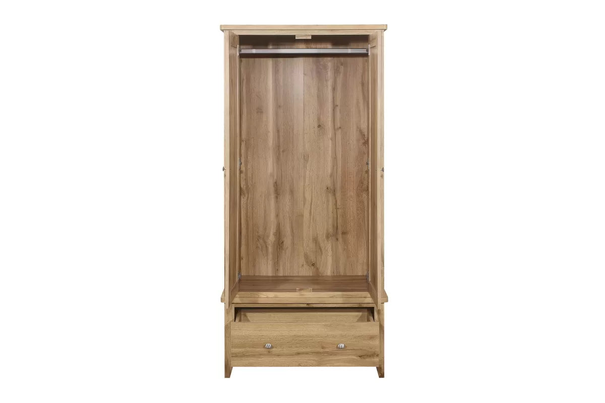 Hampstead Oak 2 Door 1 Drawer Wardrobe