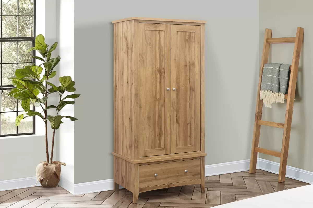 Hampstead Oak 2 Door 1 Drawer Wardrobe