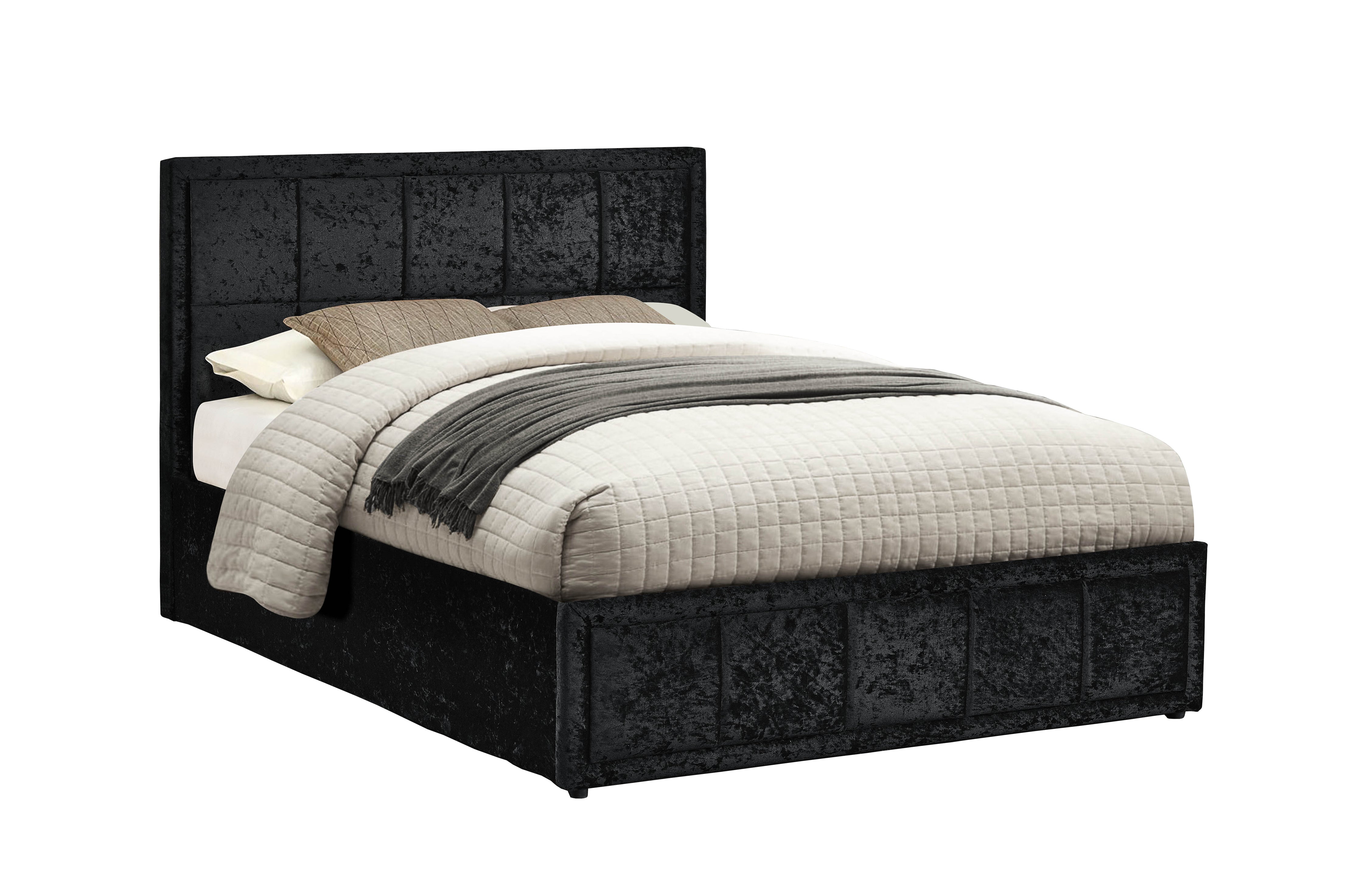 Hannover Black Crushed Velvet Double Ottoman Bed