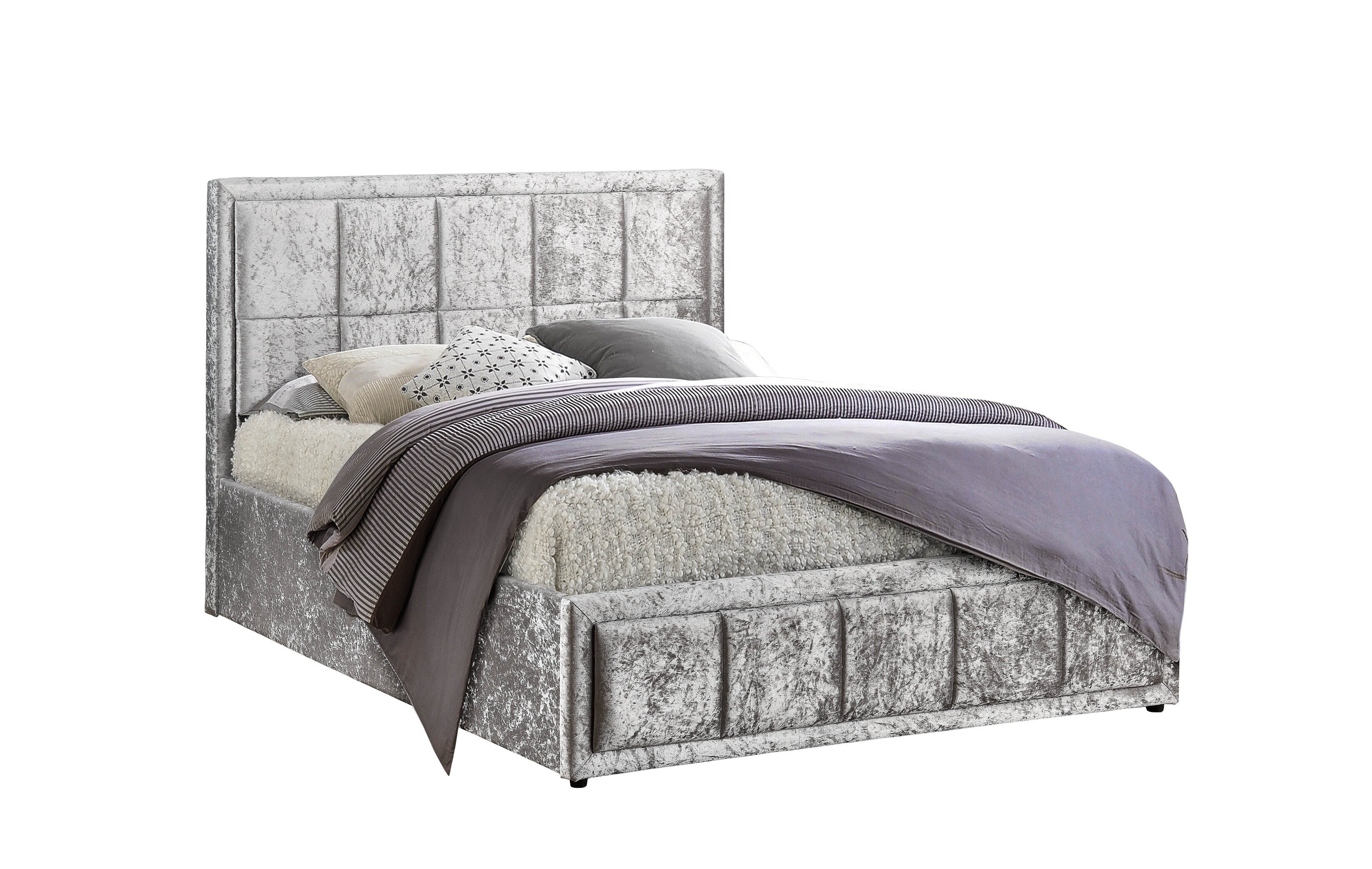 Hannover Steel Crushed Velvet Double Ottoman Bed