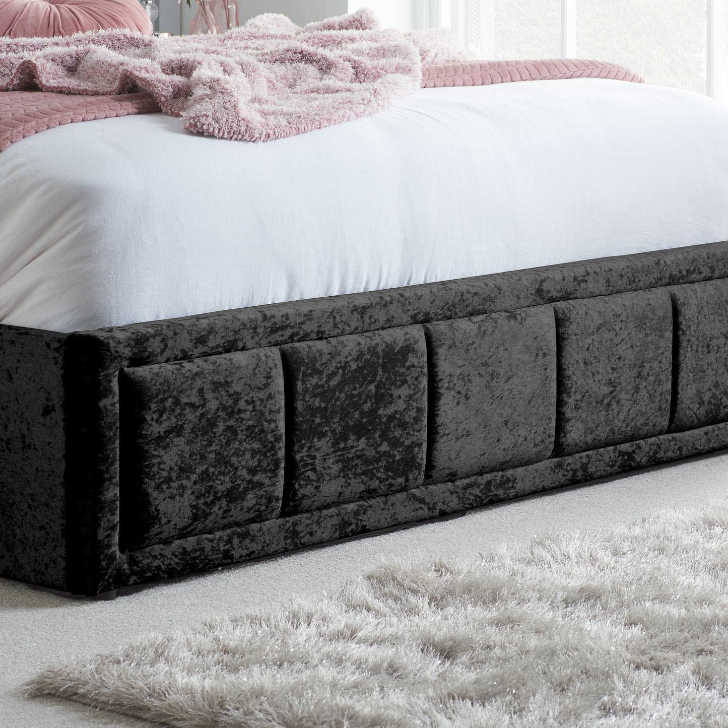 Hannover Black Crushed Velvet Double Ottoman Bed