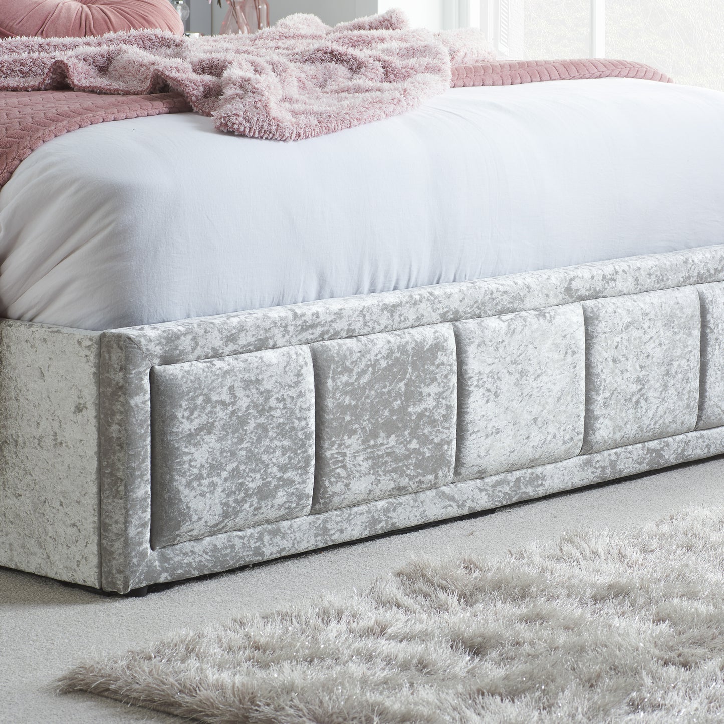 Hannover Steel Crushed Velvet Double Ottoman Bed