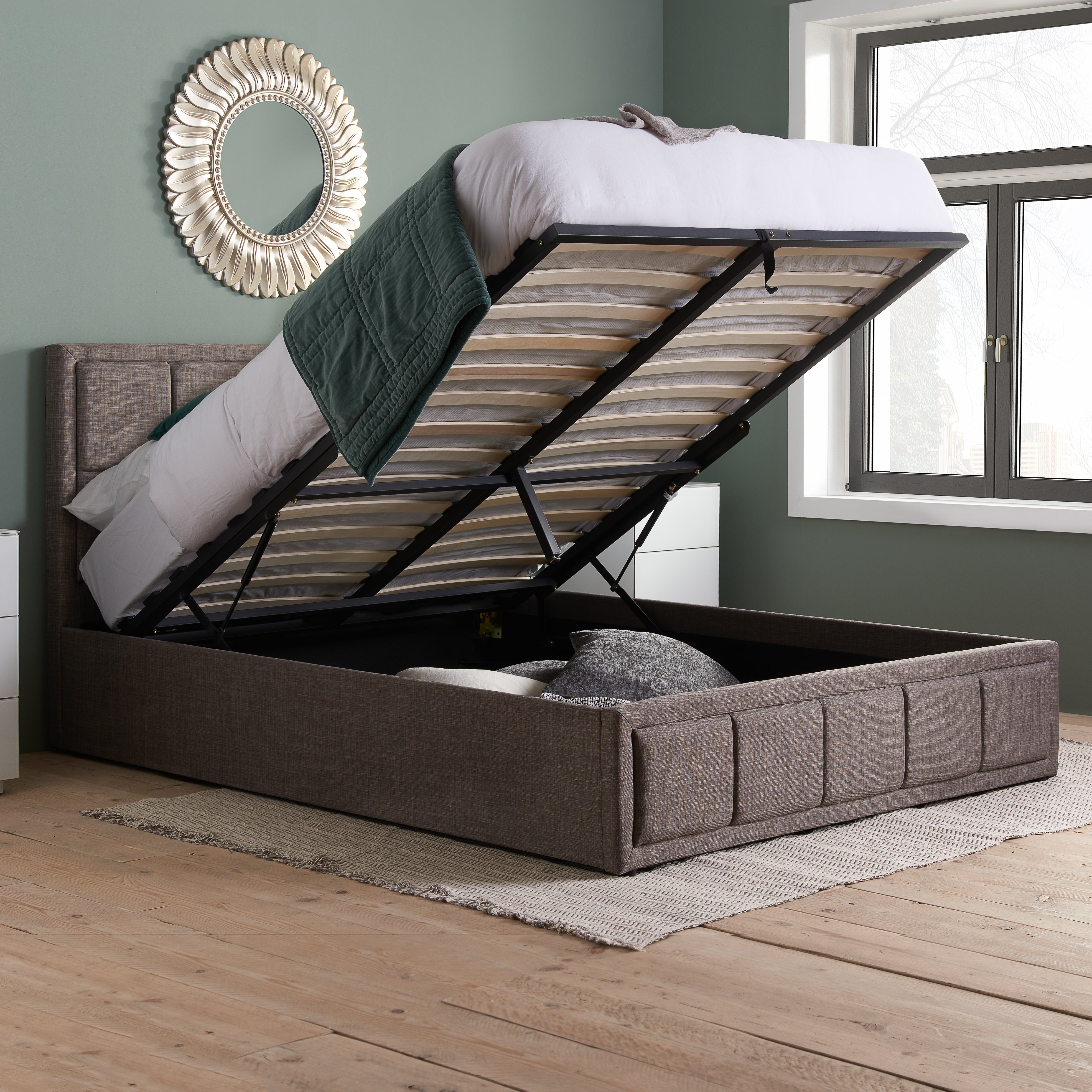 Hannover Grey Fabric Double Ottoman Bed