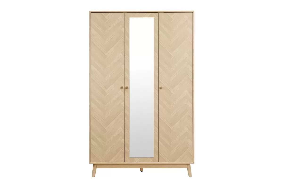 Herringford Oak 3 Door Wardrobe With Mirror