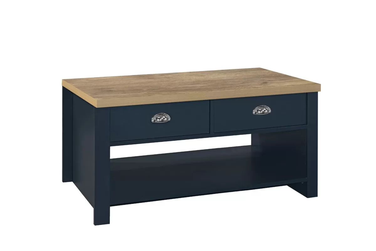 Highgate Navy Blue & Oak 2 Drawer Coffee Table