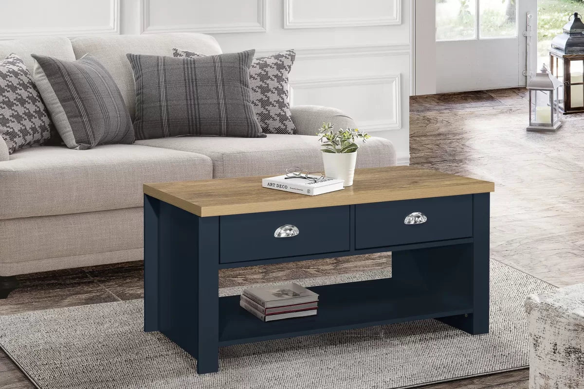 Highgate Navy Blue & Oak 2 Drawer Coffee Table