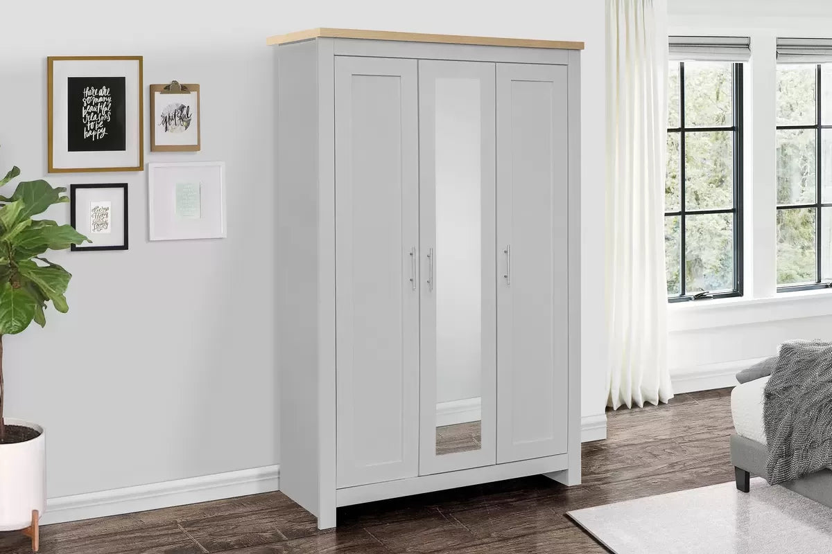 Highgate Grey & Oak 3 Door Wardrobe With Mirror