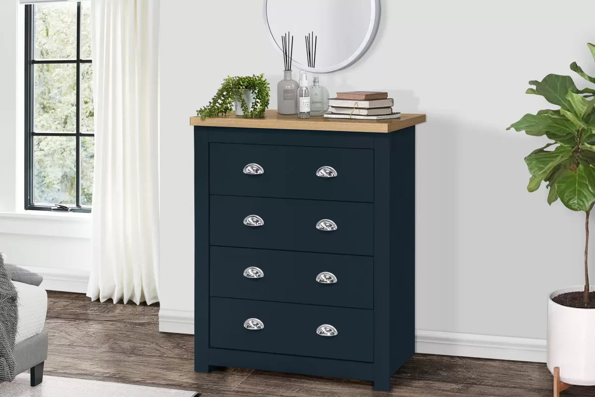 Highgate Navy Blue & Oak 4 Drawer Chest