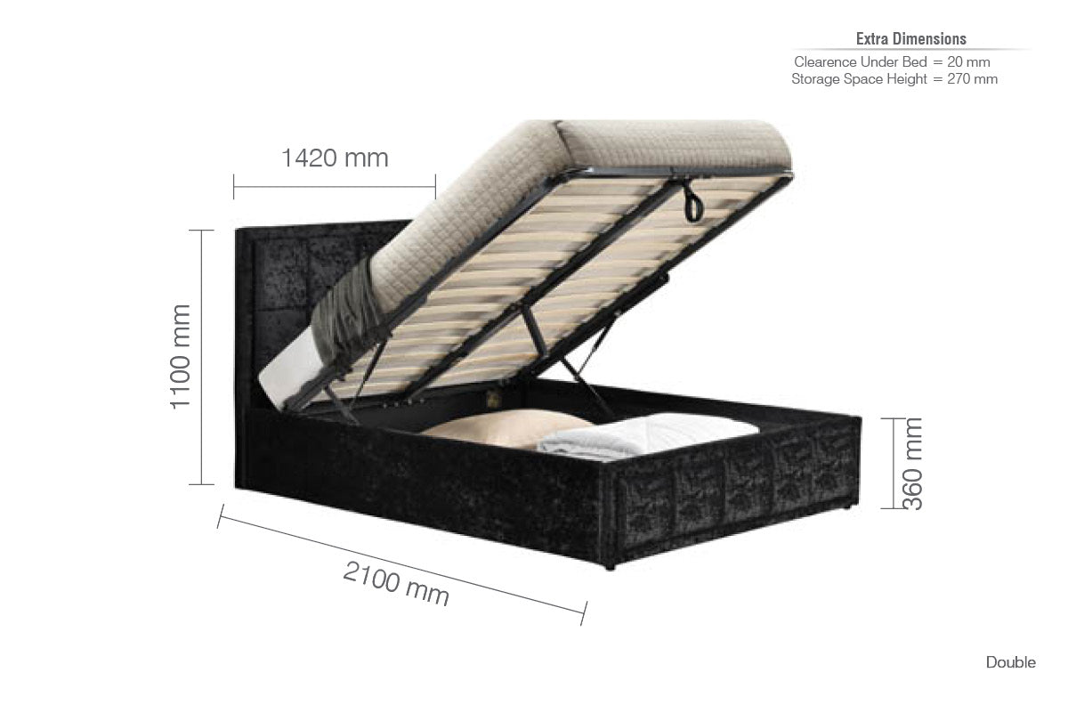 Hannover Black Crushed Velvet Double Ottoman Bed