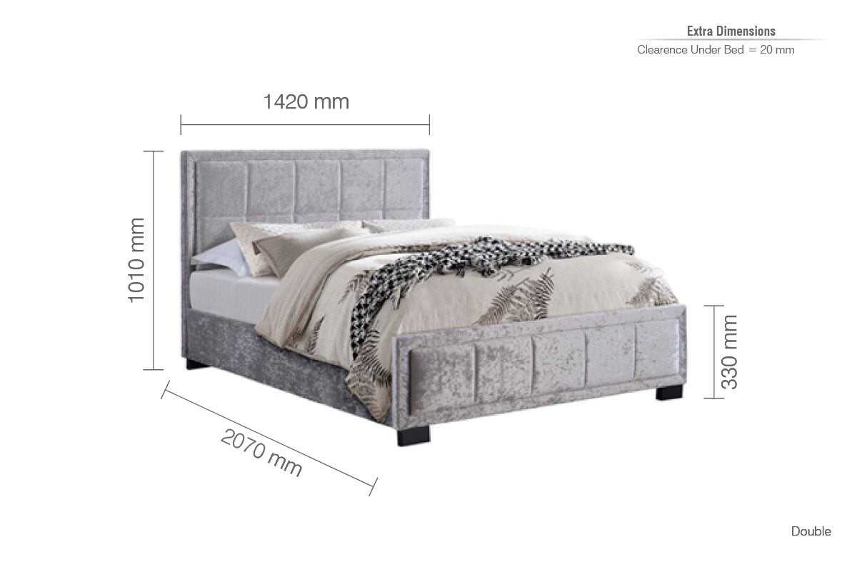 Hannover Steel Crushed Velvet Double Bed