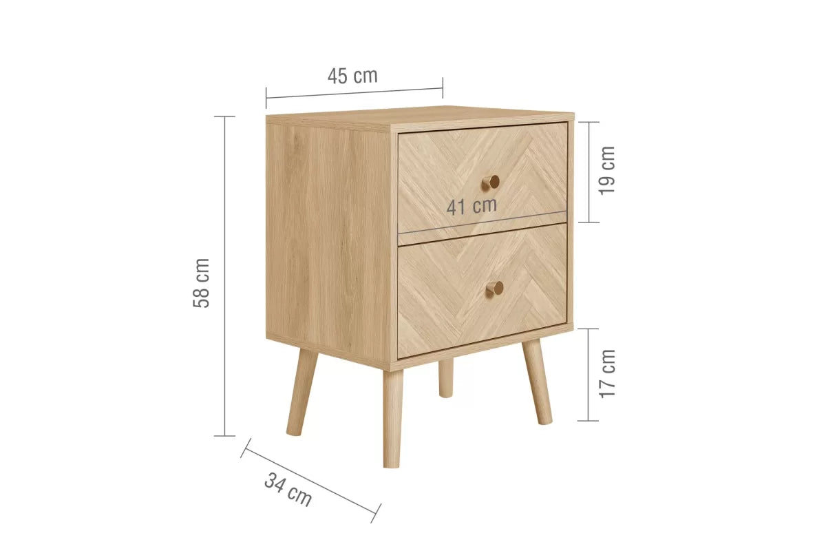 Herringford Oak 2 Drawer Bedside