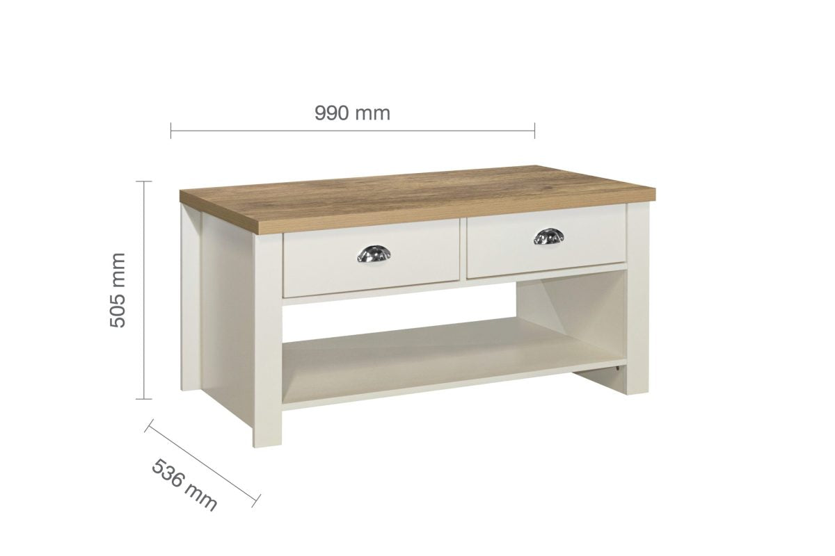 Highgate Cream & Oak	 2 Drawer Coffee Table