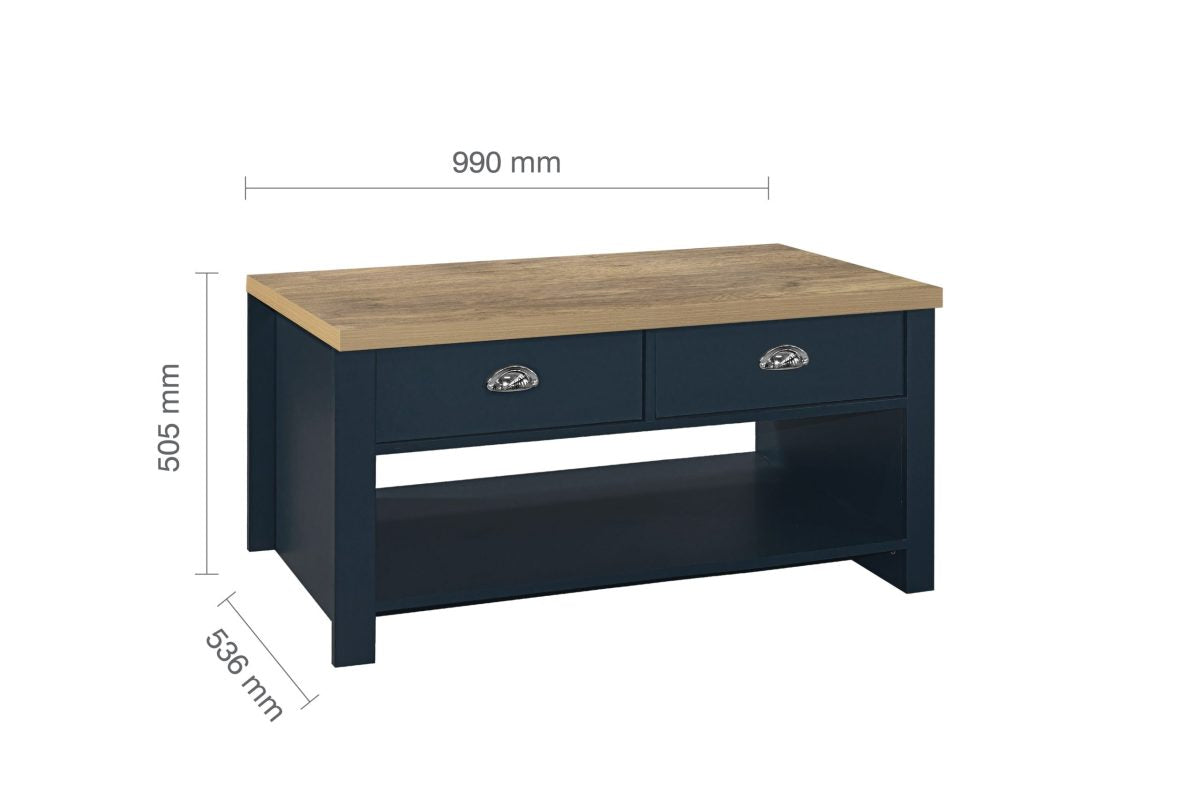 Highgate Navy Blue & Oak 2 Drawer Coffee Table