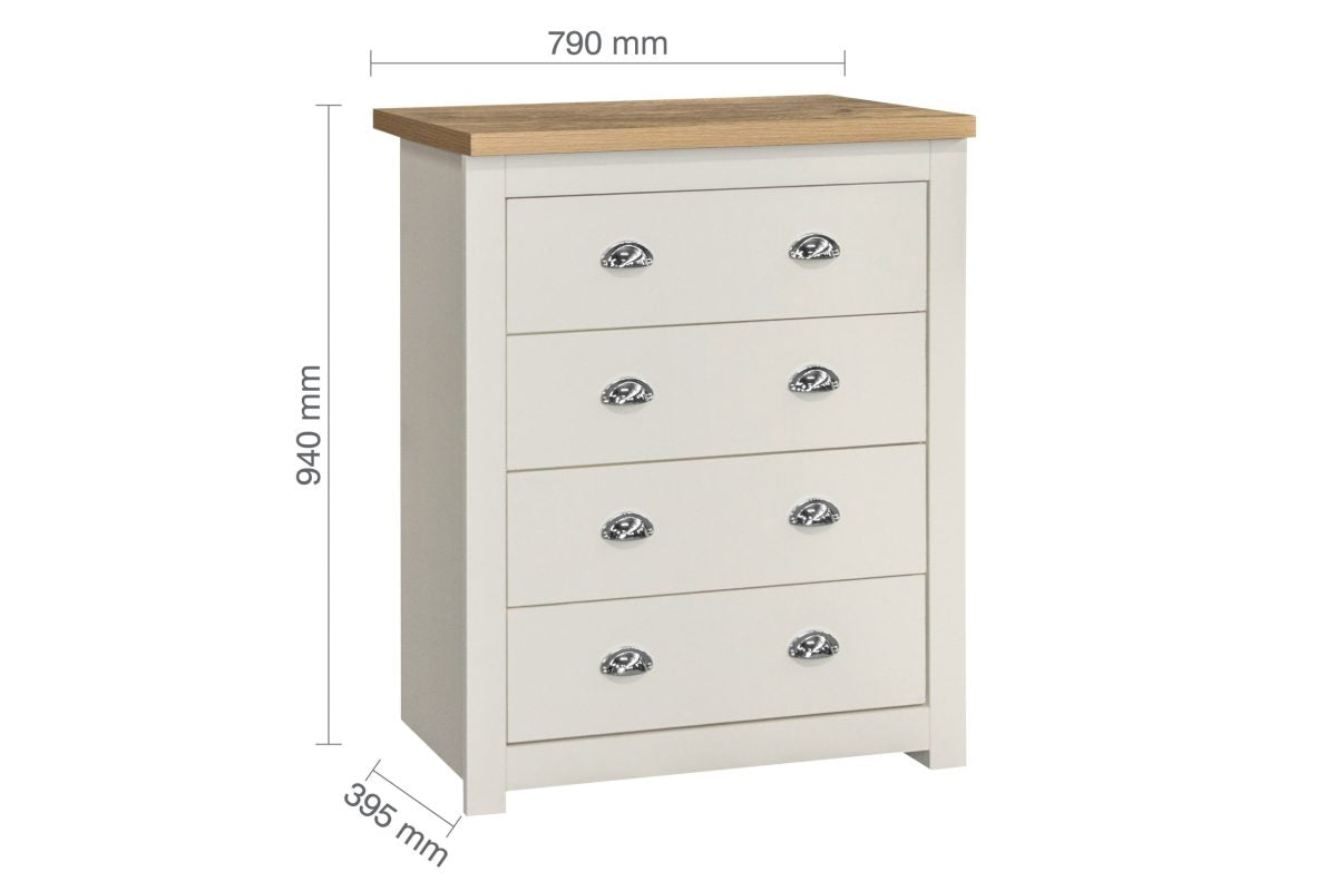 Highgate Cream & Oak	 4 Drawer Chest