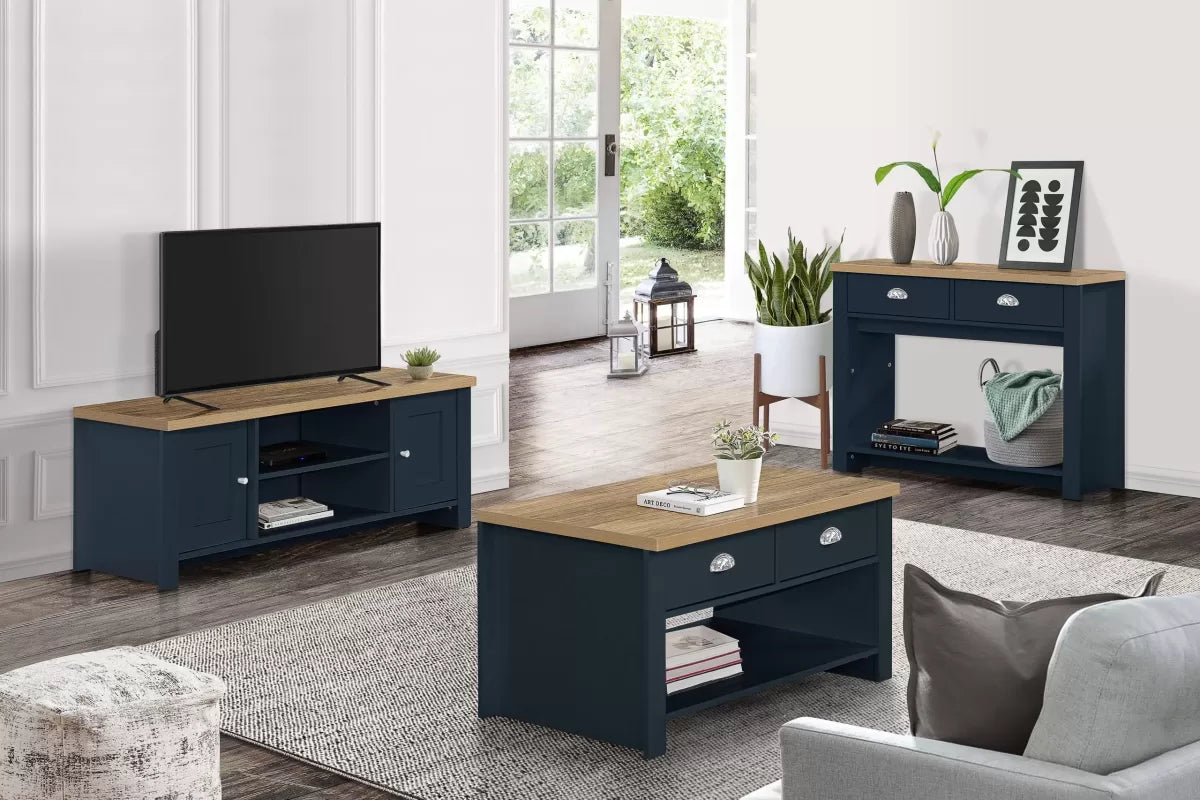 Highgate Navy Blue & Oak Large TV Unit