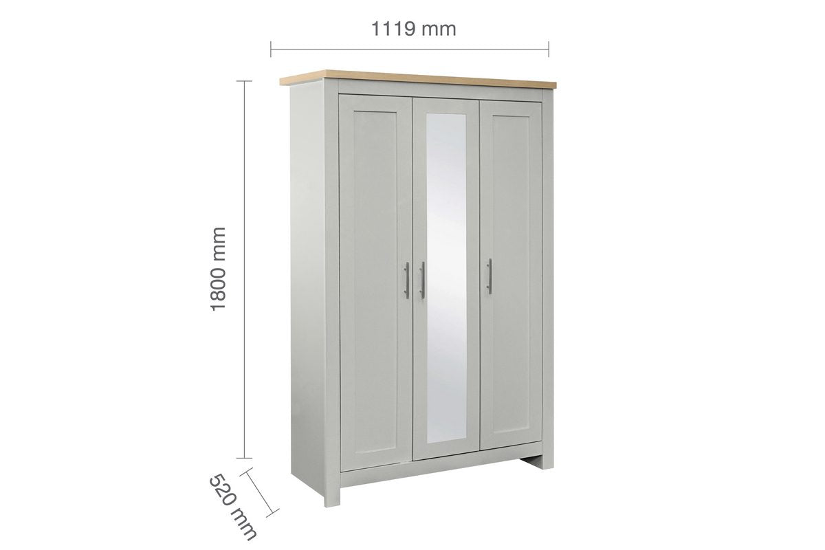 Highgate Grey & Oak 3 Door Wardrobe With Mirror