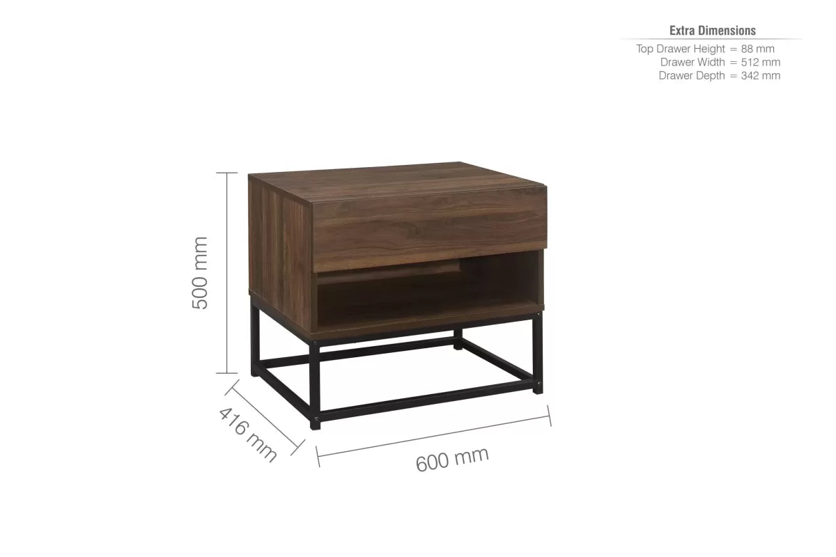 Houston Walnut 1 Drawer Bedside