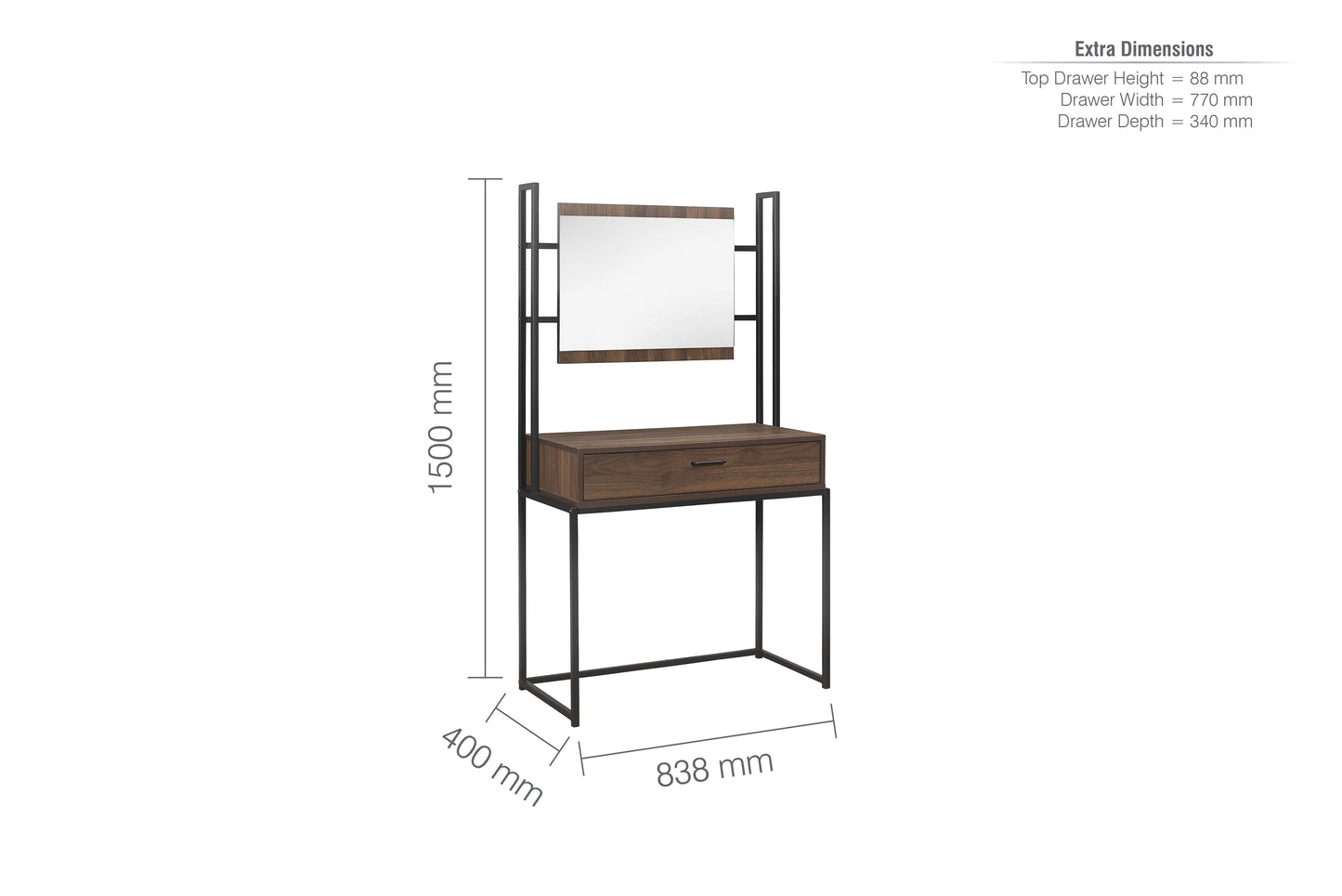 Houston Walnut Dressing Table & Mirror