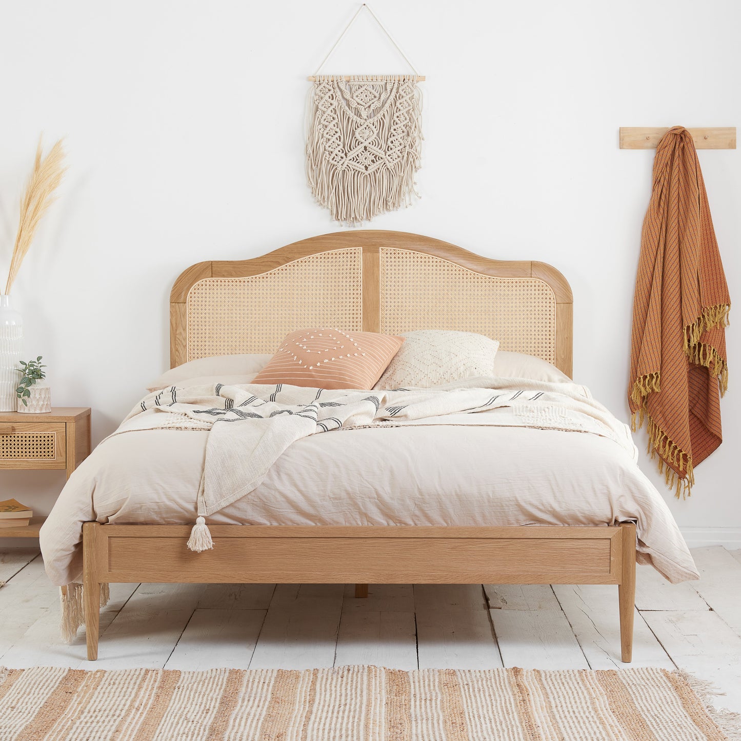 Leonie Oak Rattan Super King Bed