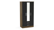 Lynx Walnut & Black 3 Door 2 Drawer Wardrobe With Mirror