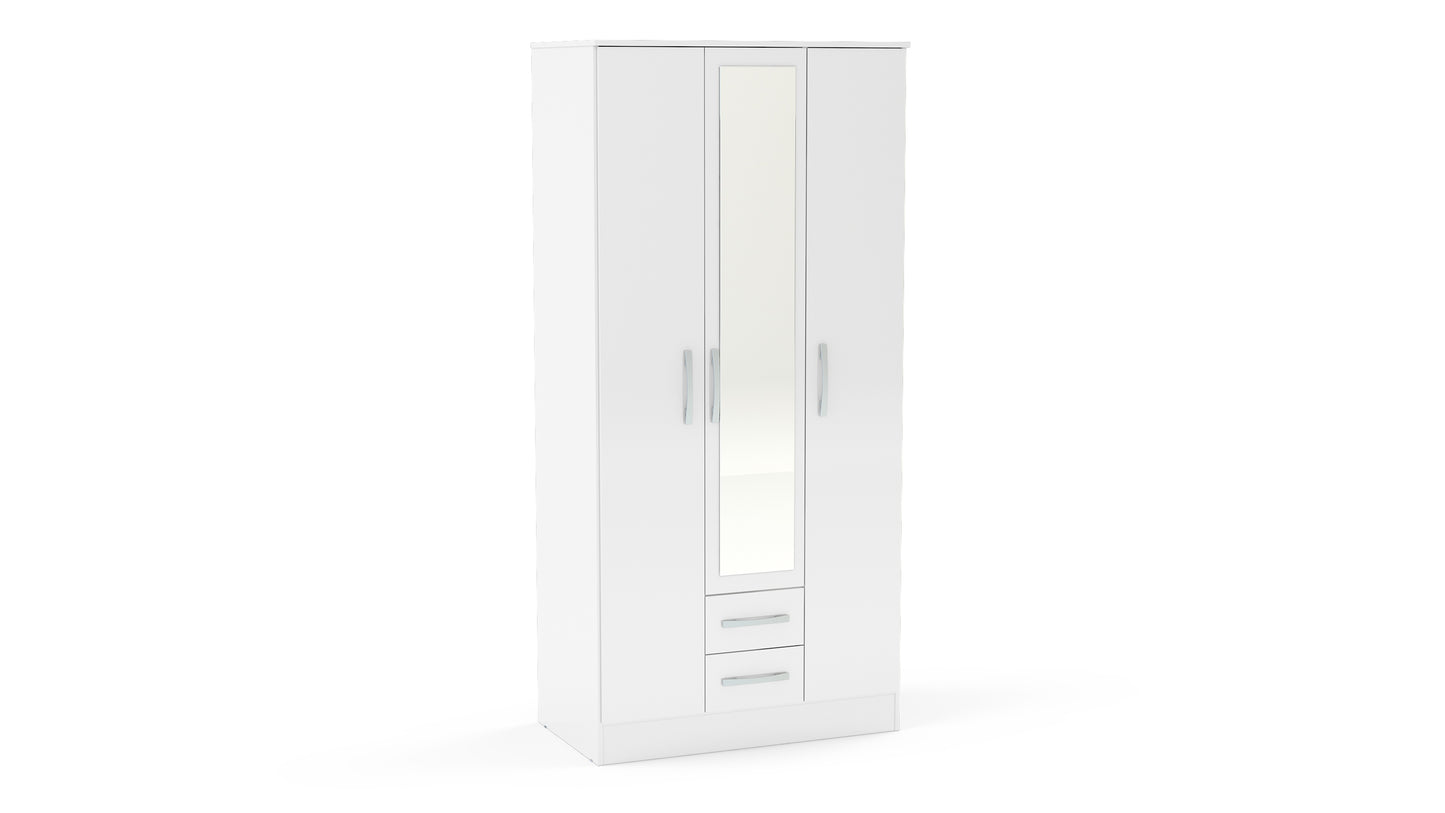 Lynx White 3 Door 2 Drawer Robe with Mirror