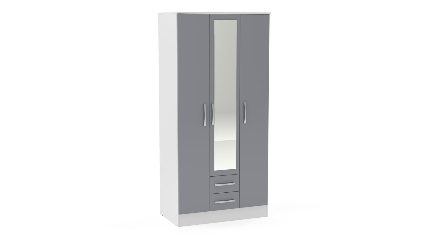 Lynx White & Grey 3 Door 2 Drawer Robe with Mirror
