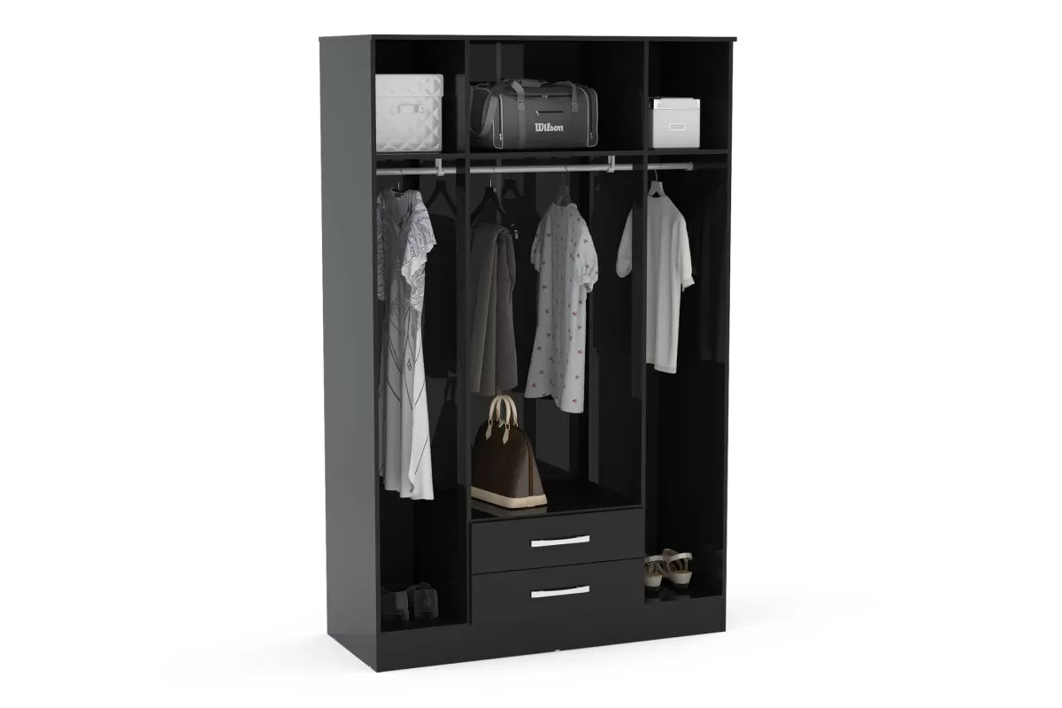 Lynx Black 4 Door 2 Drawer Robe with Mirror