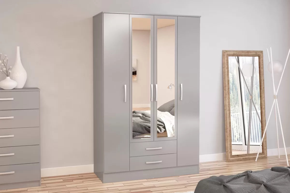 Lynx Grey 4 Door 2 Drawer Robe with Mirror