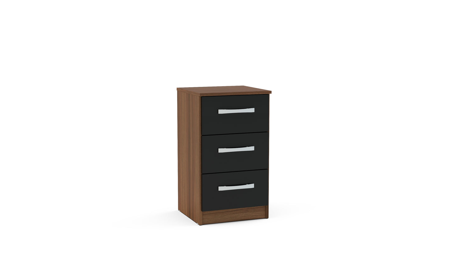 Lynx Walnut & Black 3 Drawer Bedside