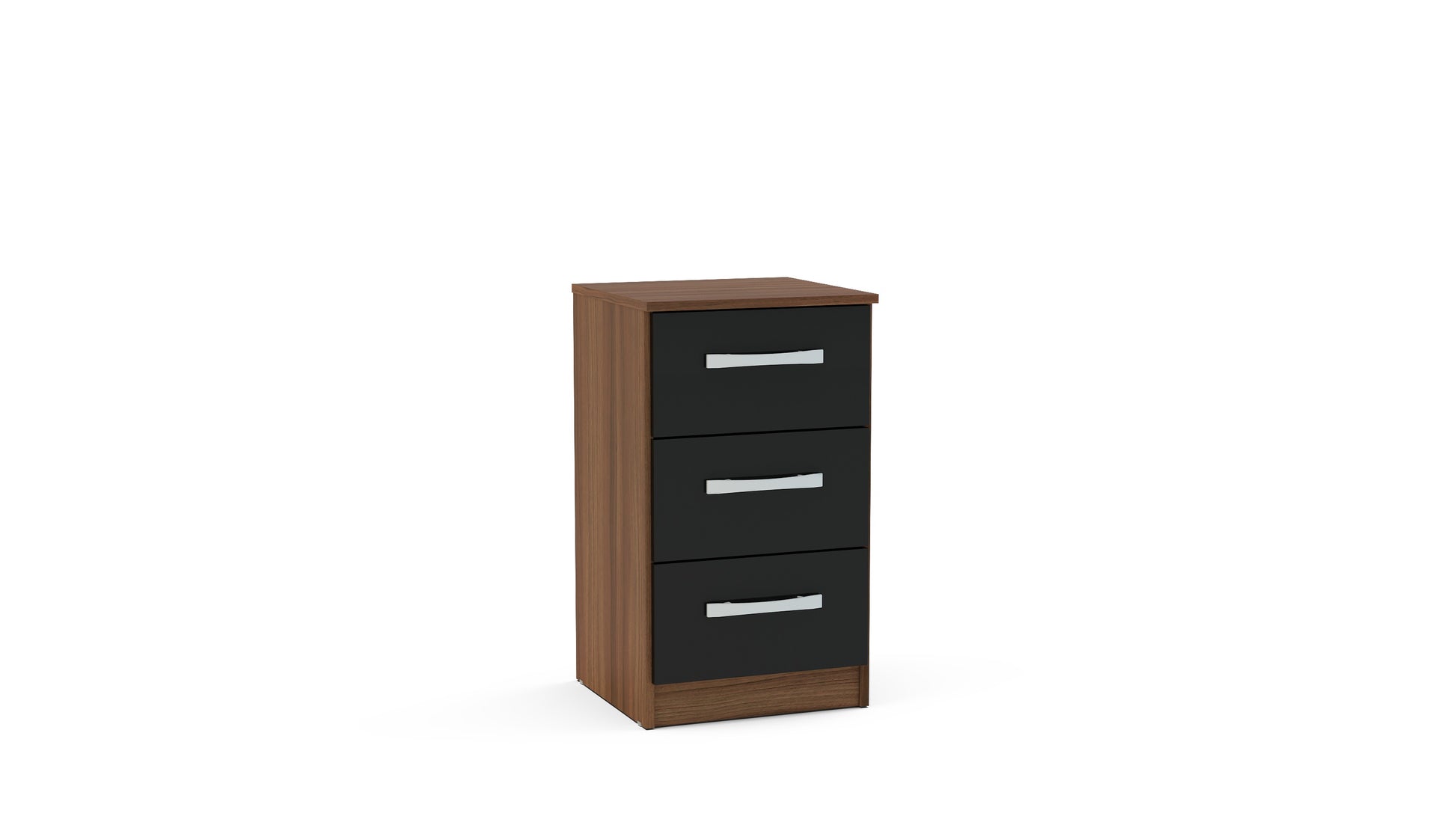 Lynx Walnut & Black 3 Drawer Bedside