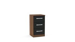 Lynx Walnut & Black 3 Drawer Bedside