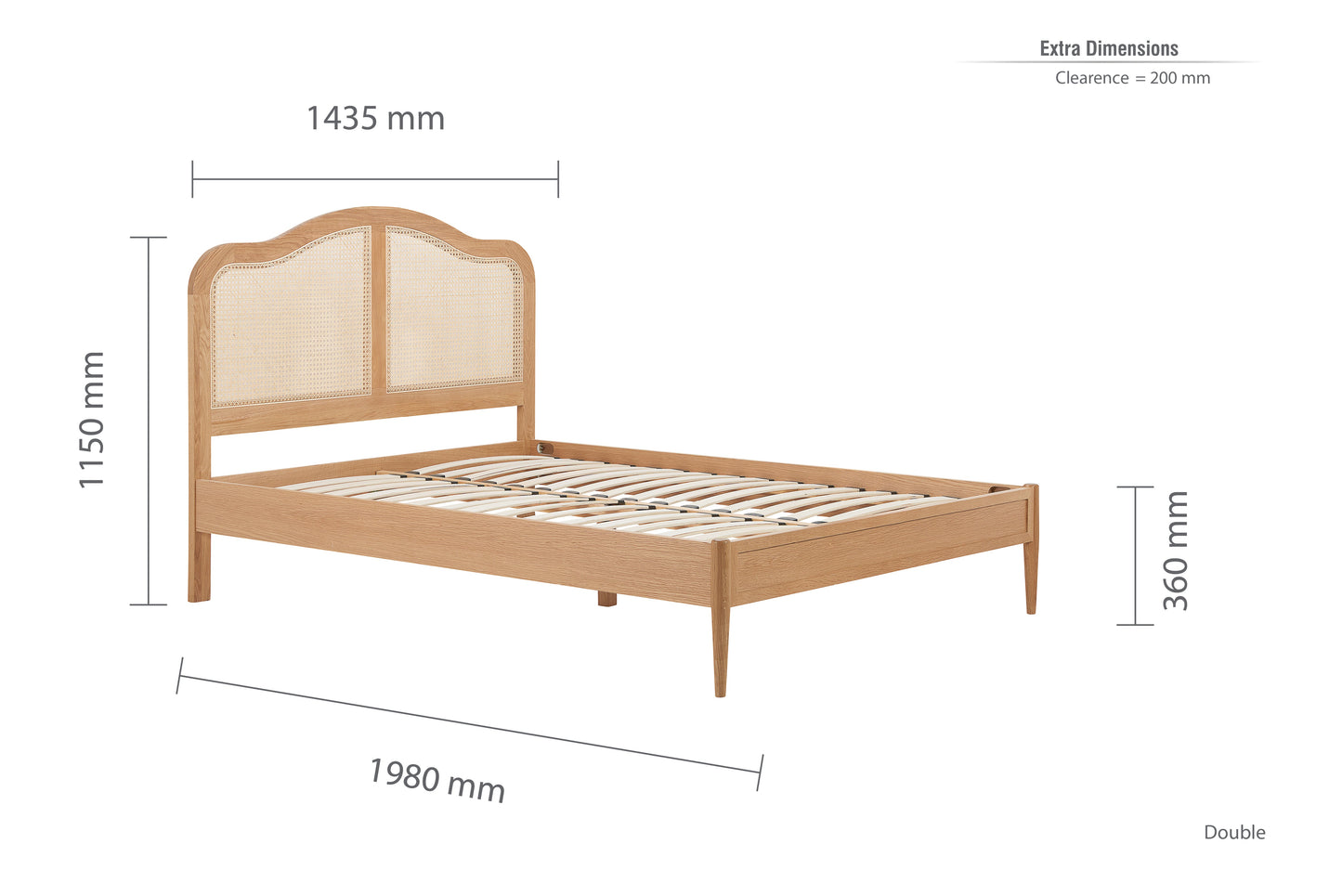 Leonie Oak Ratten Double Bed