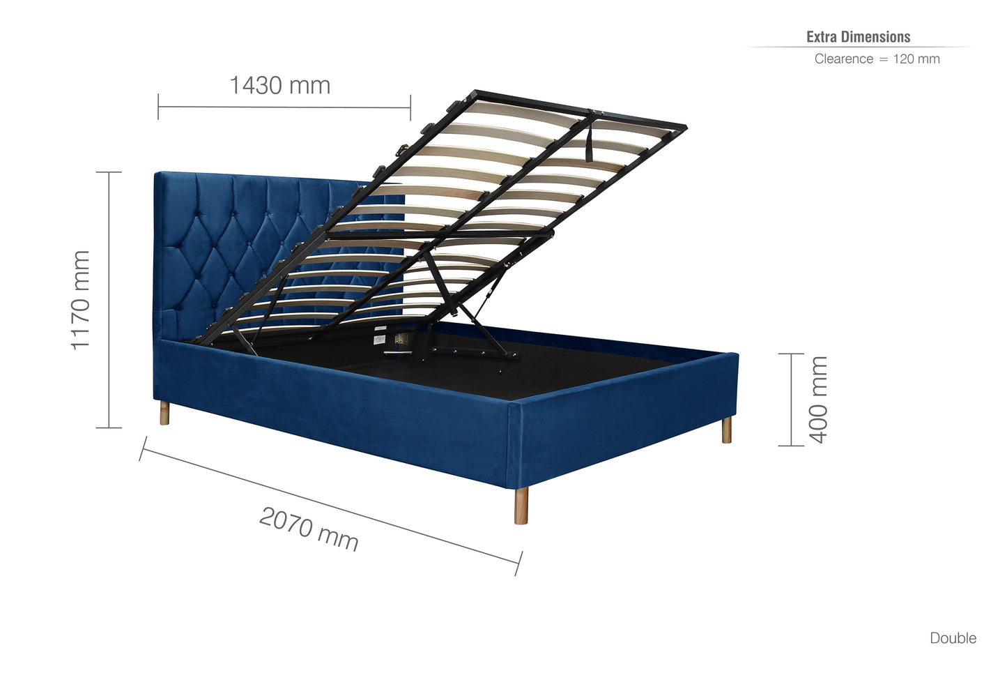 Loxley Blue Ottoman Double Bed