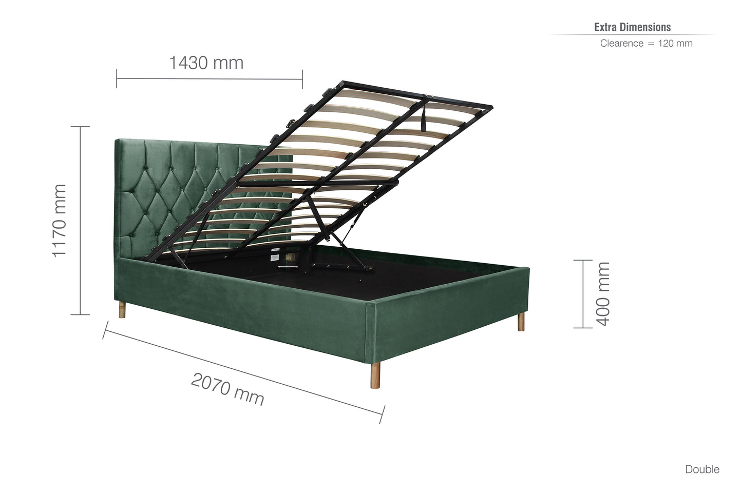 Loxley Green Ottoman Double Bed