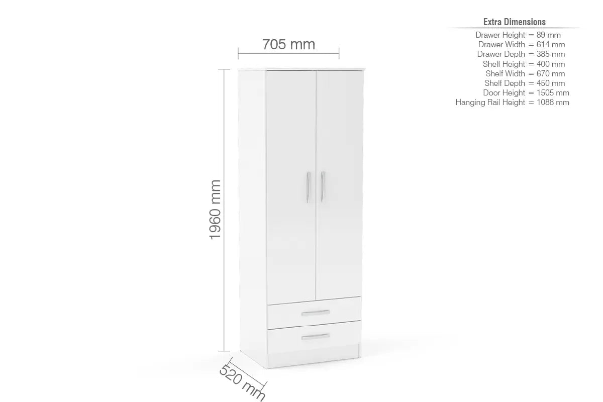 Lynx White 2 Door Combi Wardrobe