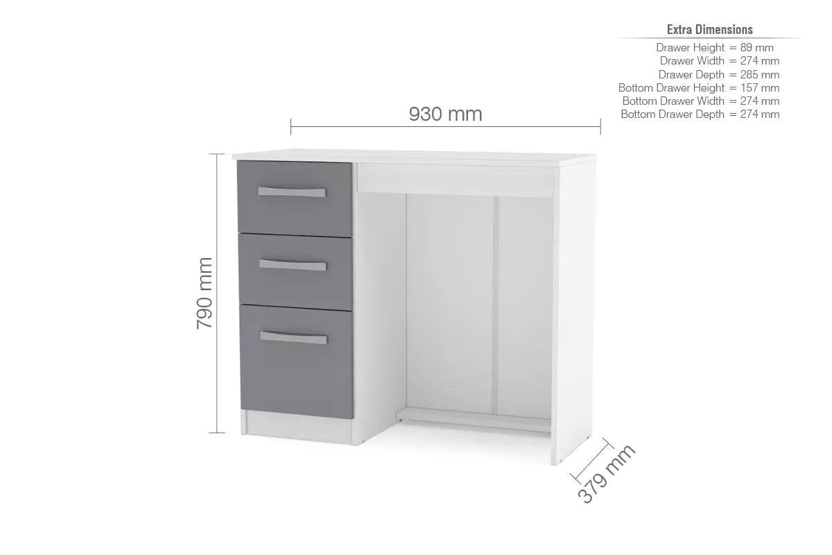 Lynx White & Grey 3 Drawer Dressing Table