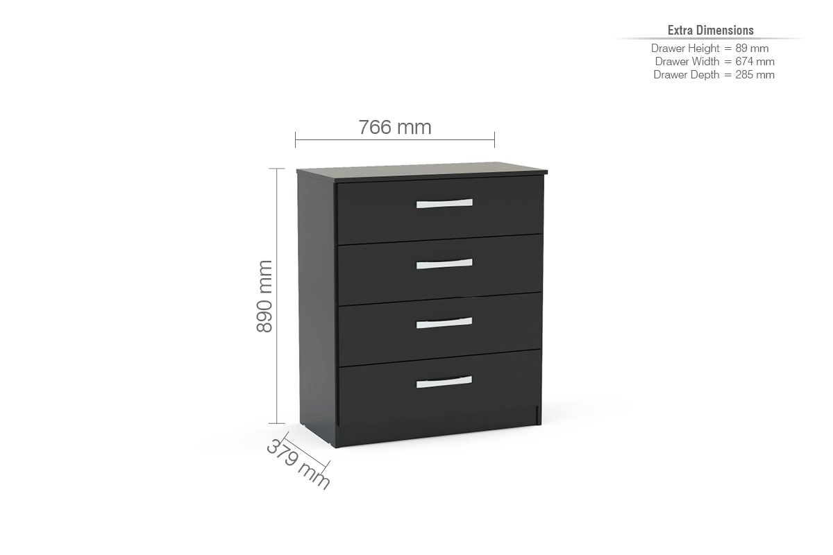 Lynx Black 4 Drawer Chest