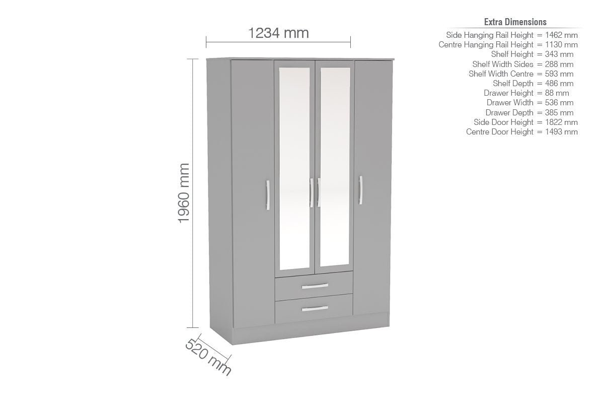 Lynx Grey 4 Door 2 Drawer Robe with Mirror